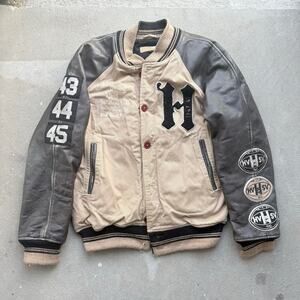 Vintage 1945 Varsity Jacket Hudson Outerwear Tan/Brown Leather Letterman Bomber